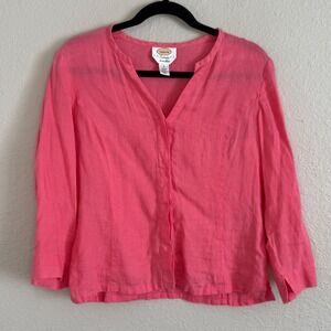 Talbots 8P Pink Irish Linen Blouse Preppy‎ Old Money Quiet Luxury Coastal Resort